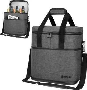 opux 6 Bottle Carrier Tote | Insulated Padded Wine Cooler Bag for Travel. Picnic, BYOB | Portable Leakproof Wine Tote Bag for Dinner, Party, Christmas, Wine Gift for Women, Men (Charcoal Gray)