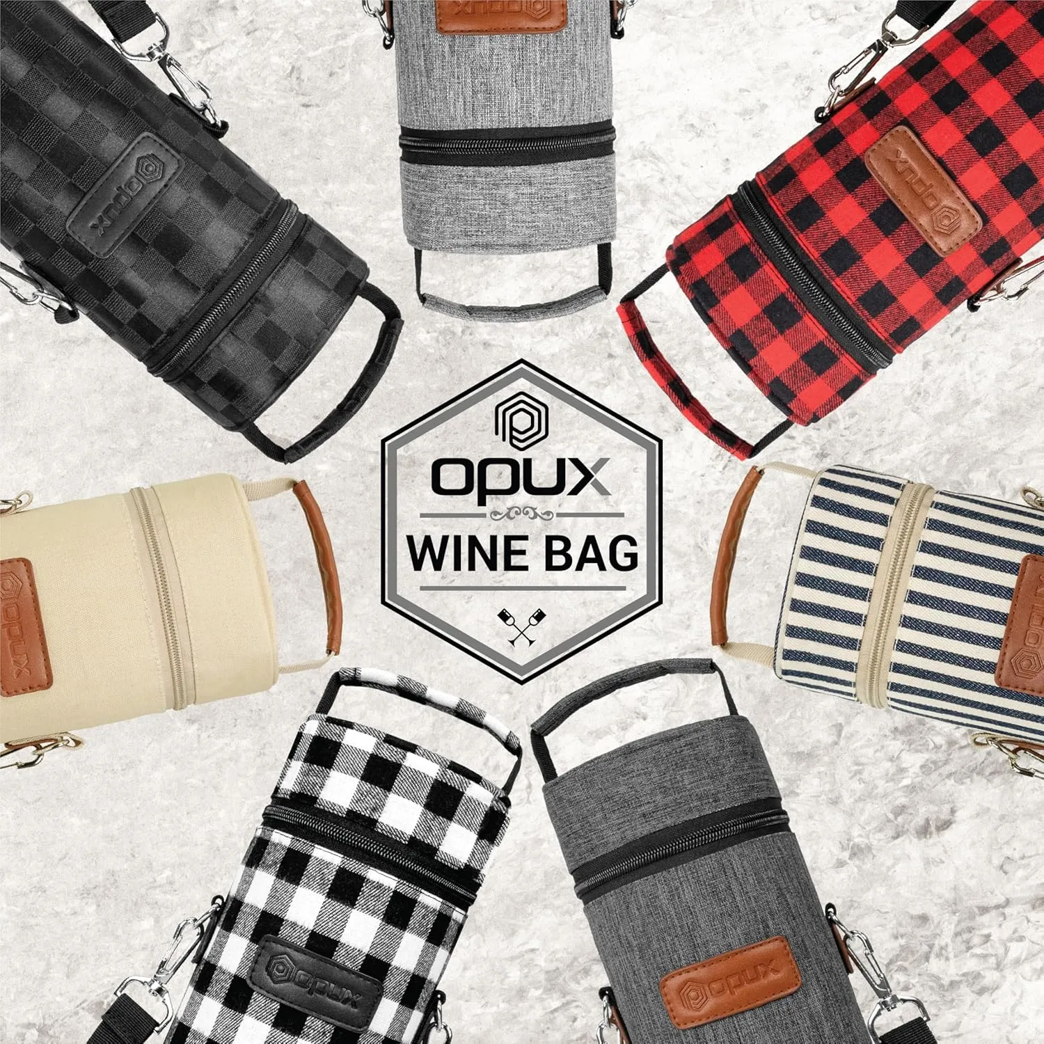 opux Wine Bag Single Bottle Carrier Tote, Insulated Wine Cooler Bag for Travel Picnic Beach with Shoulder Strap, Thermal One Bottle Holder Carrying Case Wine Gift for Women Men, Plaid Buffalo Red