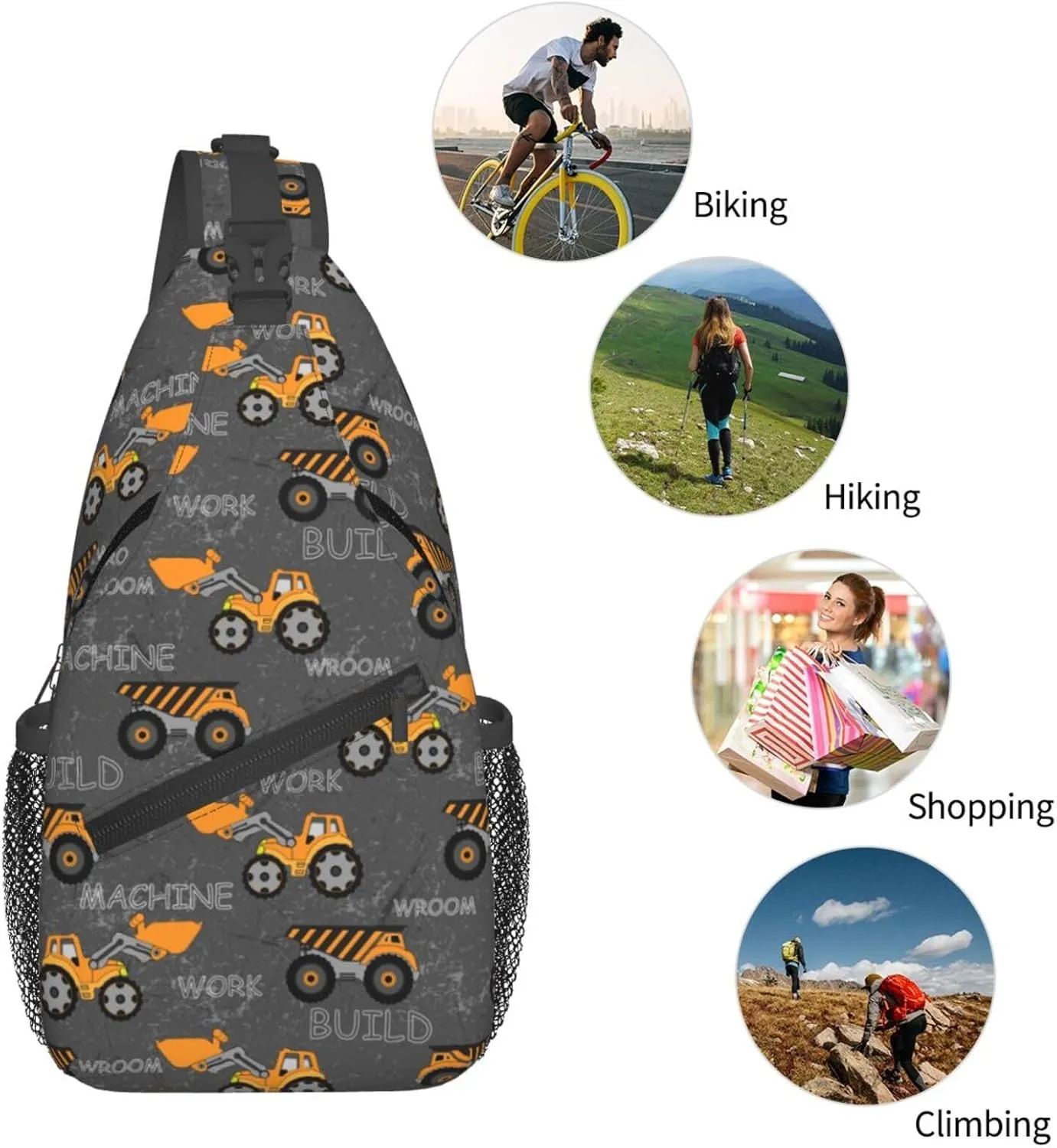 Orange Tractor Machine Chest Sling Bag Crossbody Shoulder Backpack Bag Gym Cycling Daypack Travel Hiking Cross Bag