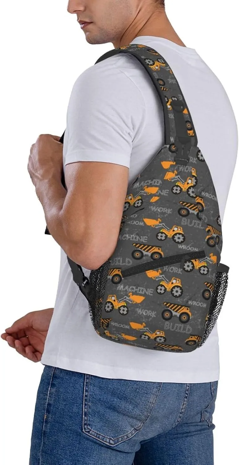 Orange Tractor Machine Chest Sling Bag Crossbody Shoulder Backpack Bag Gym Cycling Daypack Travel Hiking Cross Bag