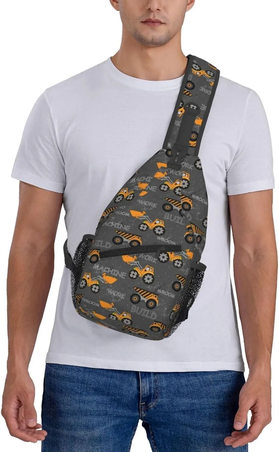 Orange Tractor Machine Chest Sling Bag Crossbody Shoulder Backpack Bag Gym Cycling Daypack Travel Hiking Cross Bag