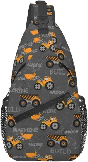 Orange Tractor Machine Chest Sling Bag Crossbody Shoulder Backpack Bag Gym Cycling Daypack Travel Hiking Cross Bag