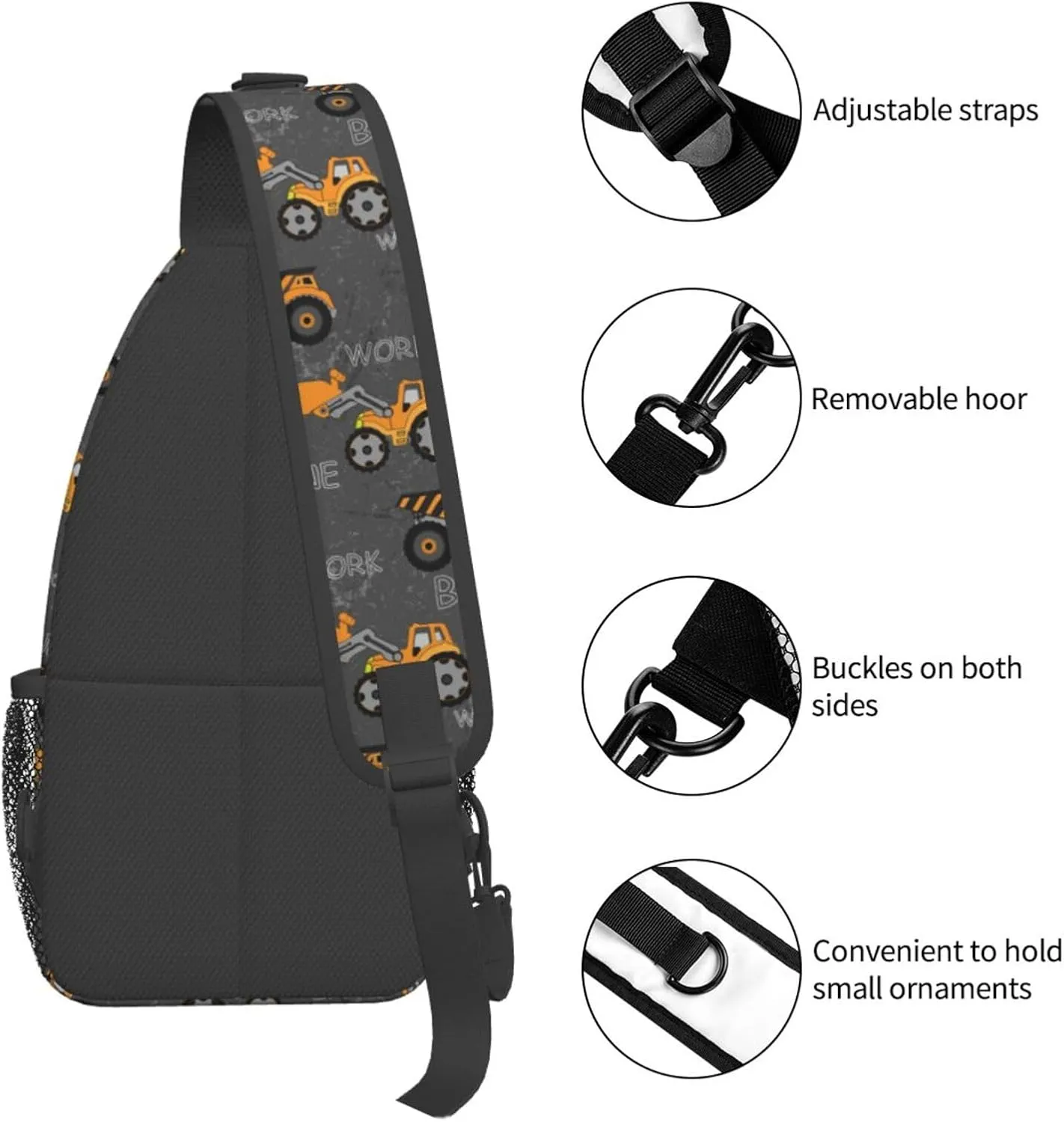 Orange Tractor Machine Chest Sling Bag Crossbody Shoulder Backpack Bag Gym Cycling Daypack Travel Hiking Cross Bag