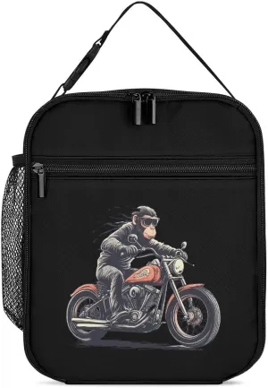 Orangutan Ape Riding Motorcycles Reusable Lunch Bag Thermal Insulation Tote Lunch Box Portable Meal Pack for Men Women 27.5X20cm