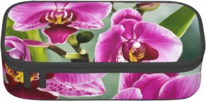 Orchid Print Large Capacity Compartments Pencil Case Pencil Pouch Bag Travel Toiletry Organizer Bag