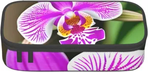 Orchid Print Large Capacity Compartments Pencil Case Pencil Pouch Bag Travel Toiletry Organizer Bag