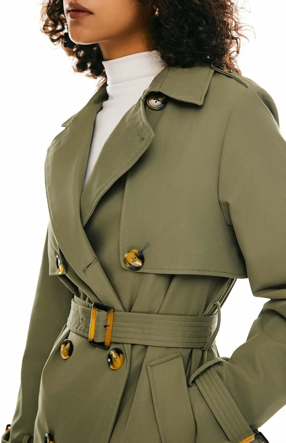 Orolay Women's 3/4 Length Double Breasted Trench Coat Lapel Jacket with Belt