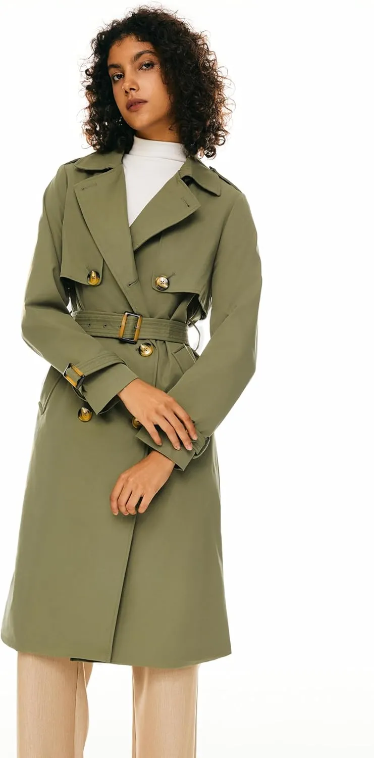 Orolay Women's 3/4 Length Double Breasted Trench Coat Lapel Jacket with Belt