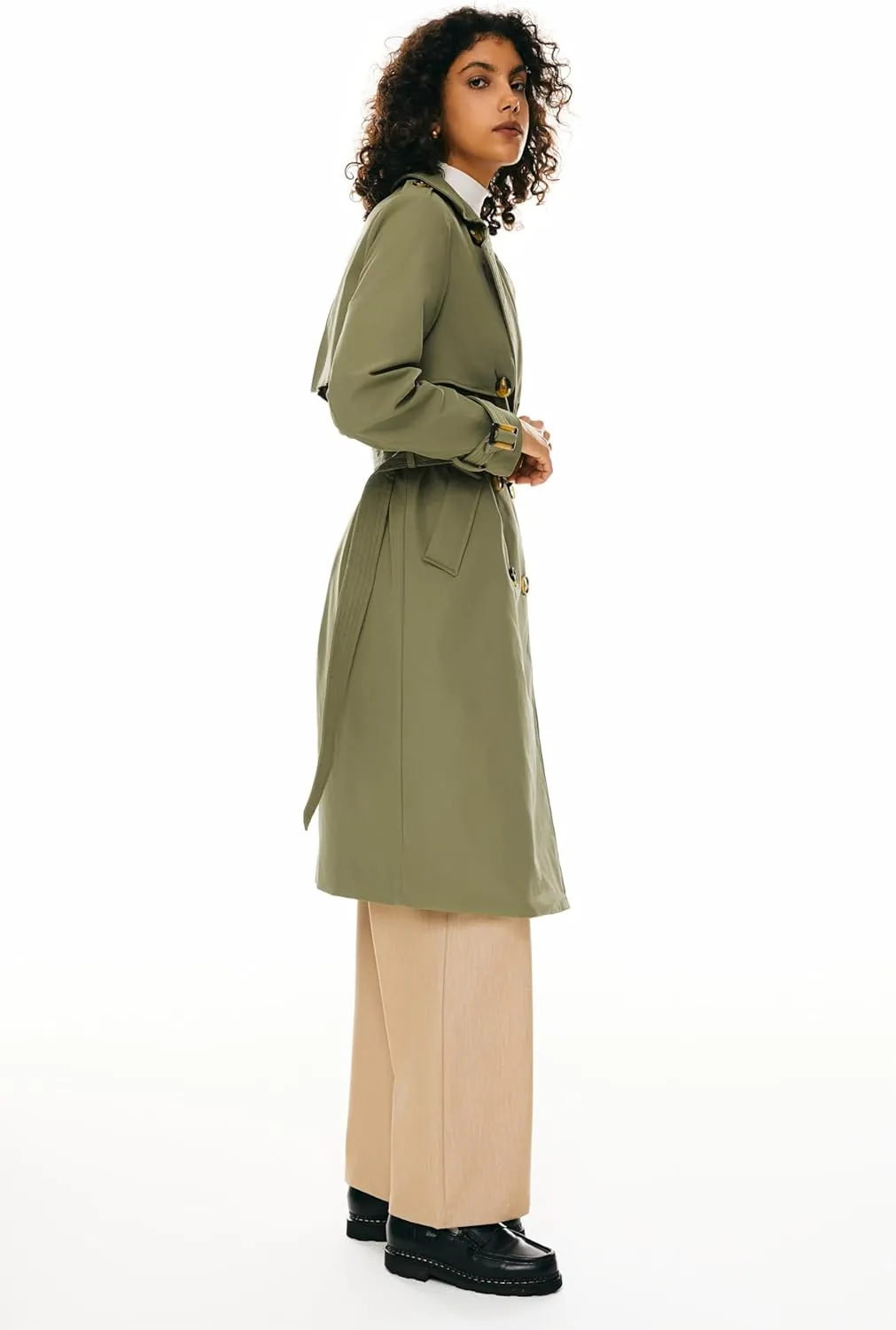 Orolay Women's 3/4 Length Double Breasted Trench Coat Lapel Jacket with Belt