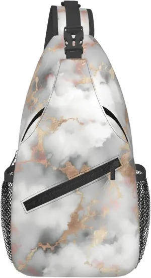 OSAM SPACE Gold Marble Texture Sling Bag Crossbody Backpack, Modern Sling Chest Bag for Women Men Travel Gym Daypack