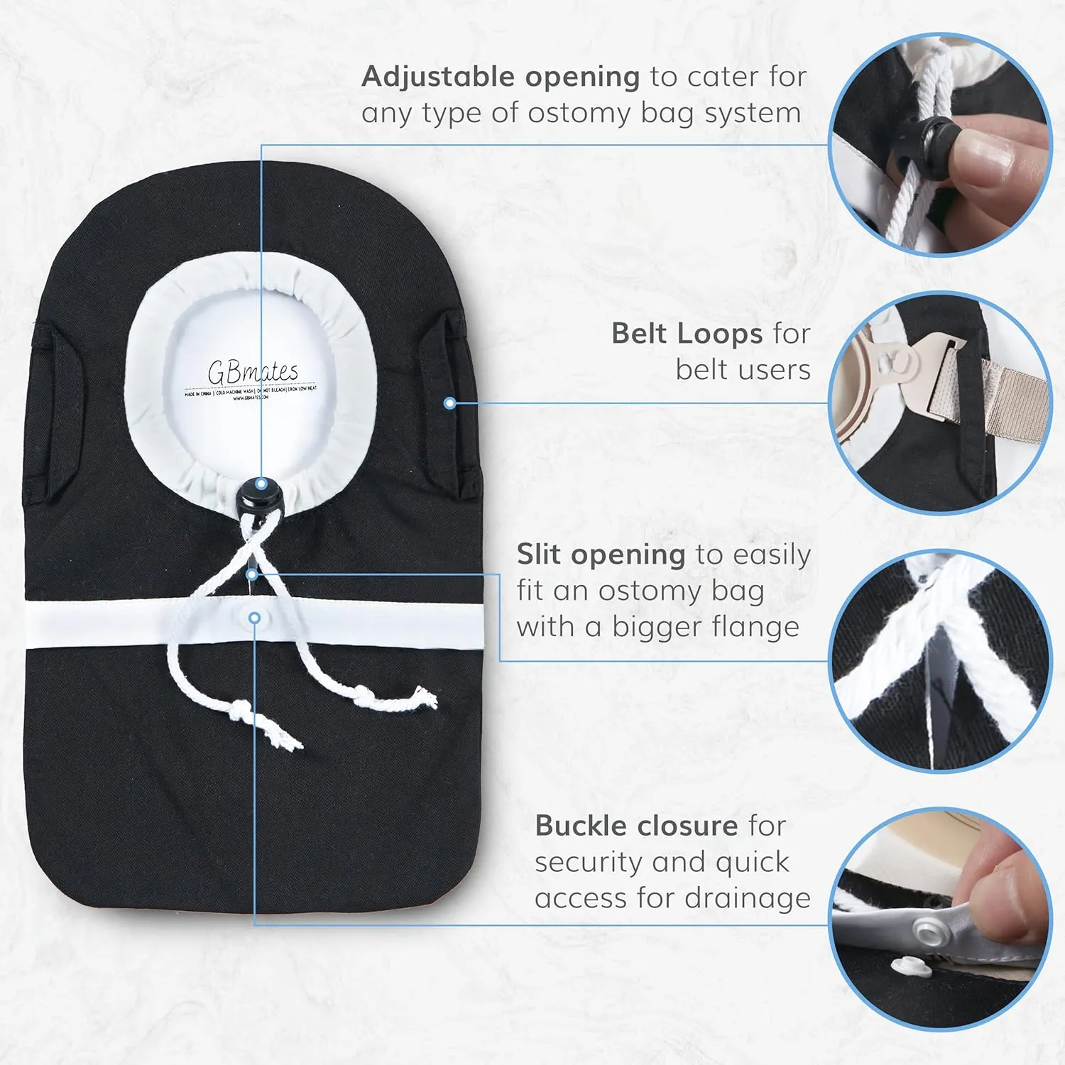Ostomy Bag Covers-Waterproof Ostomy Pouch Liner with Adjustable Opening, Belt Hoop, Buckle Closure