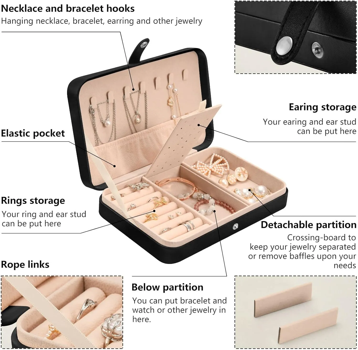 Oyihfvs Beige Tropical Hibiscus Flowers Leaves Exotic Jungle Palm Leaves Leather Jewelry Bag, Jewelry Storage, Portable Jewelry Organizer Boxes for Women Lady Necklace, Earrings, Rings, Bracelet