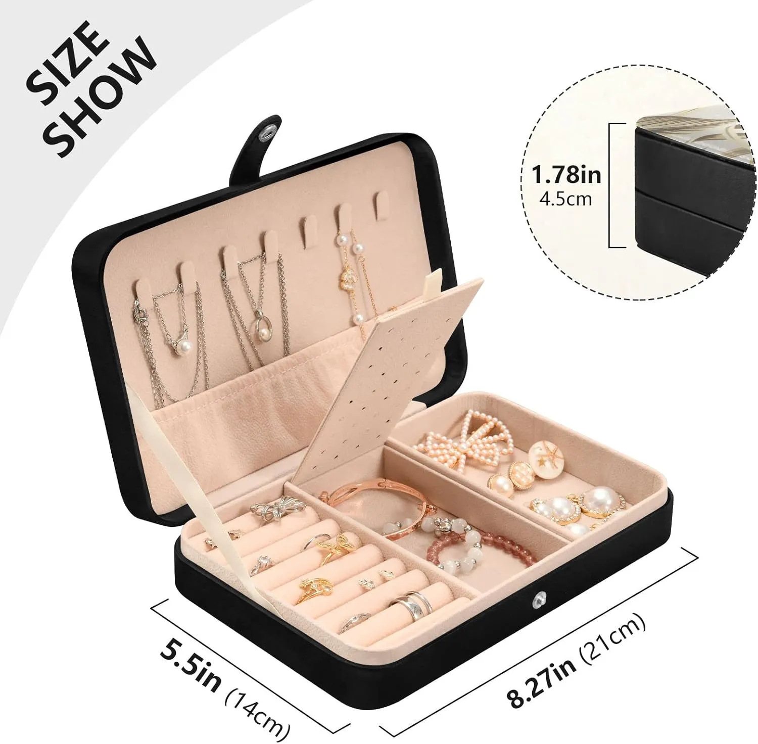 Oyihfvs Beige Tropical Hibiscus Flowers Leaves Exotic Jungle Palm Leaves Leather Jewelry Bag, Jewelry Storage, Portable Jewelry Organizer Boxes for Women Lady Necklace, Earrings, Rings, Bracelet