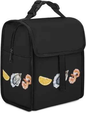 Oyster Shrimp Lemon Seafood Print Insulated Lunch Bag Portable Cooler Tote Bag Reusable Lunch Box Handbag for Work Picnic