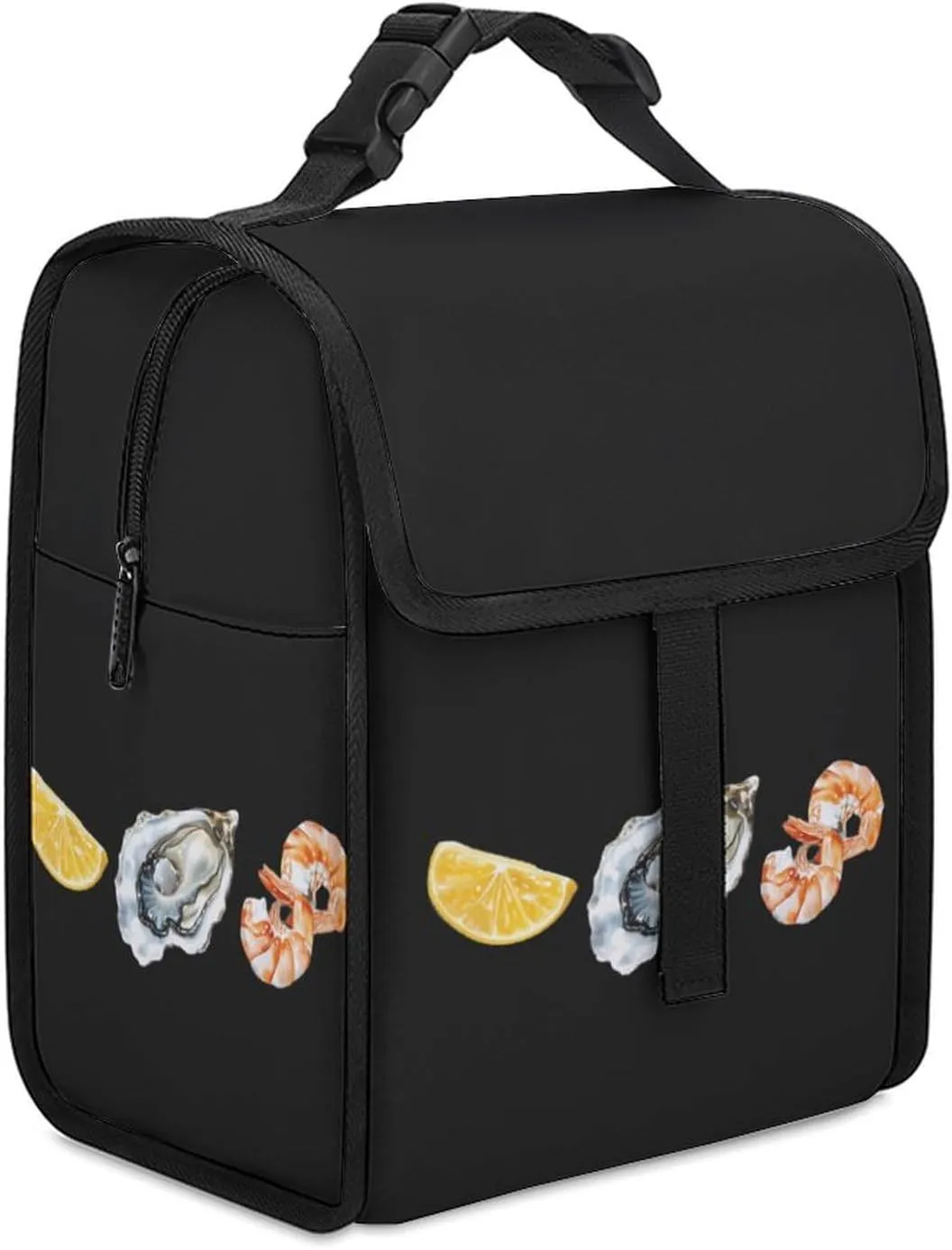 Oyster Shrimp Lemon Seafood Print Insulated Lunch Bag Portable Cooler Tote Bag Reusable Lunch Box Handbag for Work Picnic