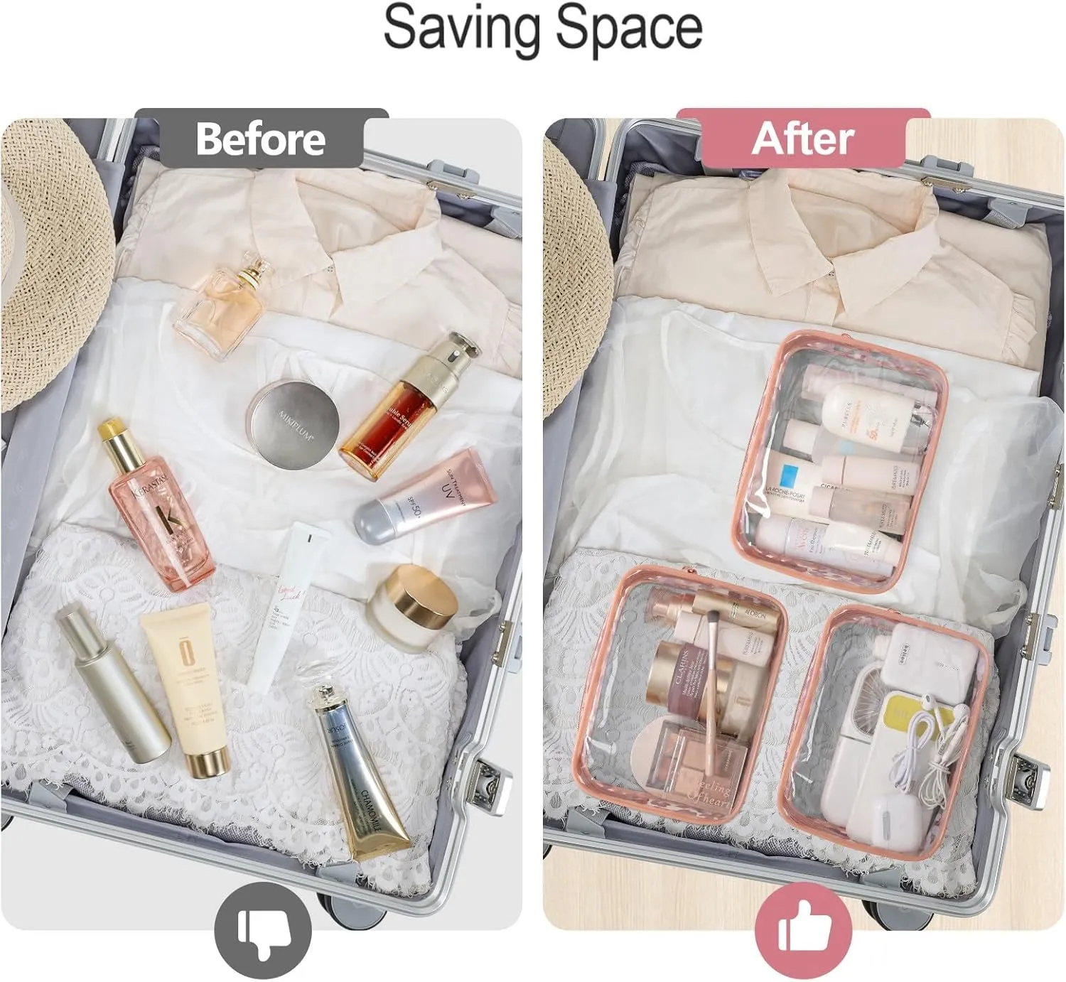 PACKISM Clear Makeup Bag - 2 Packs TSA Approved Toiletry Bag for Women Quart Size Travel Bag TSA Approved, Clear Toiletry Bags for Traveling