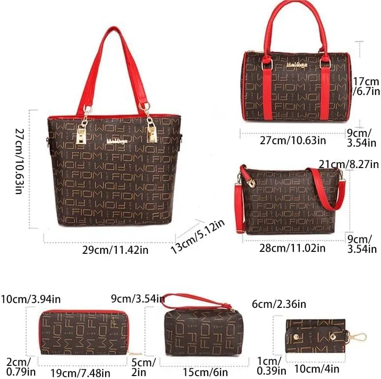 Pahajim 6-Pcs Women Handbag Set: Shoulder, Tote, Satchel, Crossbody, Wallet, Messenger Bags