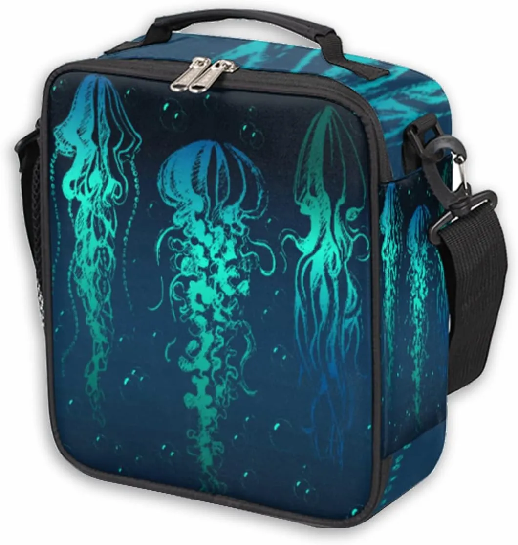 Pardick Insulated Lunch Bag for Kids Boy Girl Turquoise Jellyfish Lunch Box with Shoulder Strap,Durable Reusable Waterproof Meal Prep Bag for Work School Picnic Thermal Cooler Bag