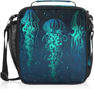 Pardick Insulated Lunch Bag for Kids Boy Girl Turquoise Jellyfish Lunch Box with Shoulder Strap,Durable Reusable Waterproof Meal Prep Bag for Work School Picnic Thermal Cooler Bag