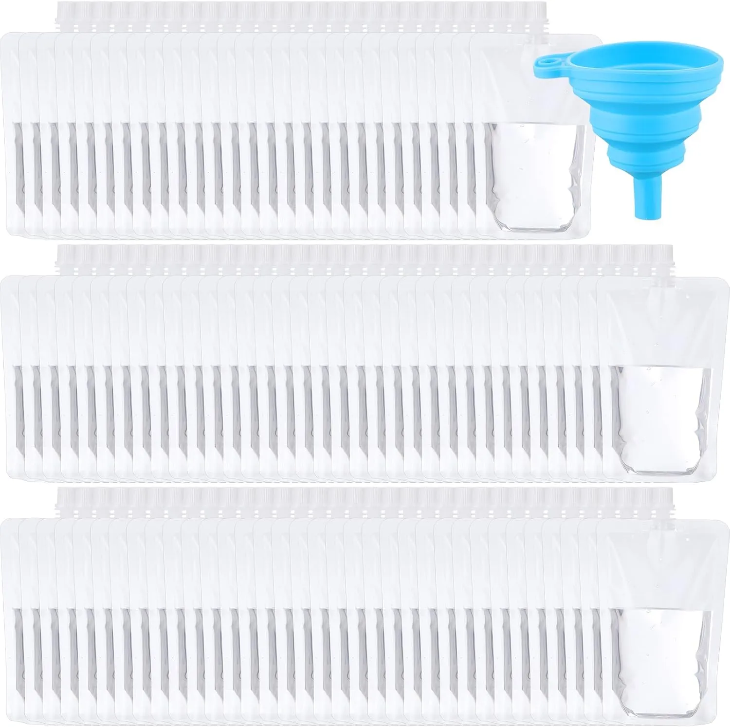 Patelai 300 Pieces Plastic Liquid Pouch Reusable Juice Pouches Travel Water Leak Proof Bags Bulk with Collapsible Silicone Funnel for Travel Outdoor (12 oz)