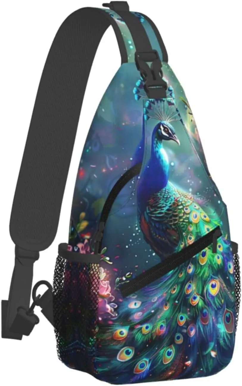 Peacock Sling Bag For Women Men Fashion Backpack Crossbody Beautiful Peacock Shoulder Bag Sling Backpack Chest Bag Travel Hiking Casual Sport Daypack