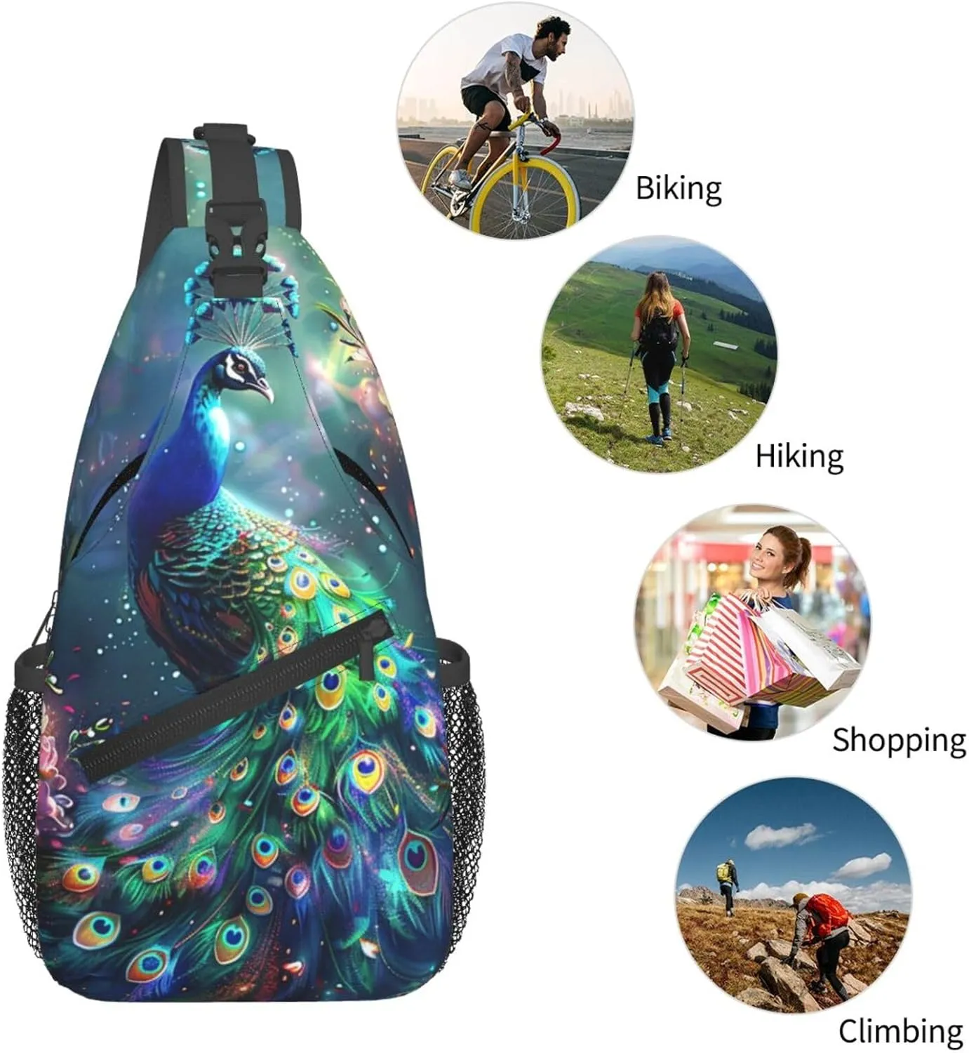 Peacock Sling Bag For Women Men Fashion Backpack Crossbody Beautiful Peacock Shoulder Bag Sling Backpack Chest Bag Travel Hiking Casual Sport Daypack