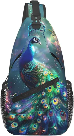 Peacock Sling Bag For Women Men Fashion Backpack Crossbody Beautiful Peacock Shoulder Bag Sling Backpack Chest Bag Travel Hiking Casual Sport Daypack