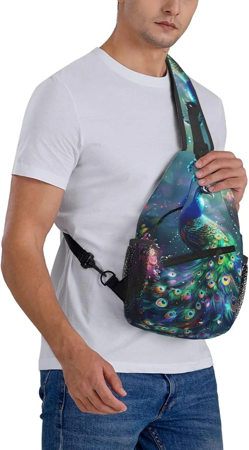 Peacock Sling Bag For Women Men Fashion Backpack Crossbody Beautiful Peacock Shoulder Bag Sling Backpack Chest Bag Travel Hiking Casual Sport Daypack