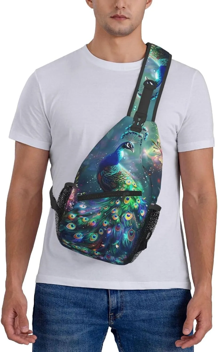 Peacock Sling Bag For Women Men Fashion Backpack Crossbody Beautiful Peacock Shoulder Bag Sling Backpack Chest Bag Travel Hiking Casual Sport Daypack