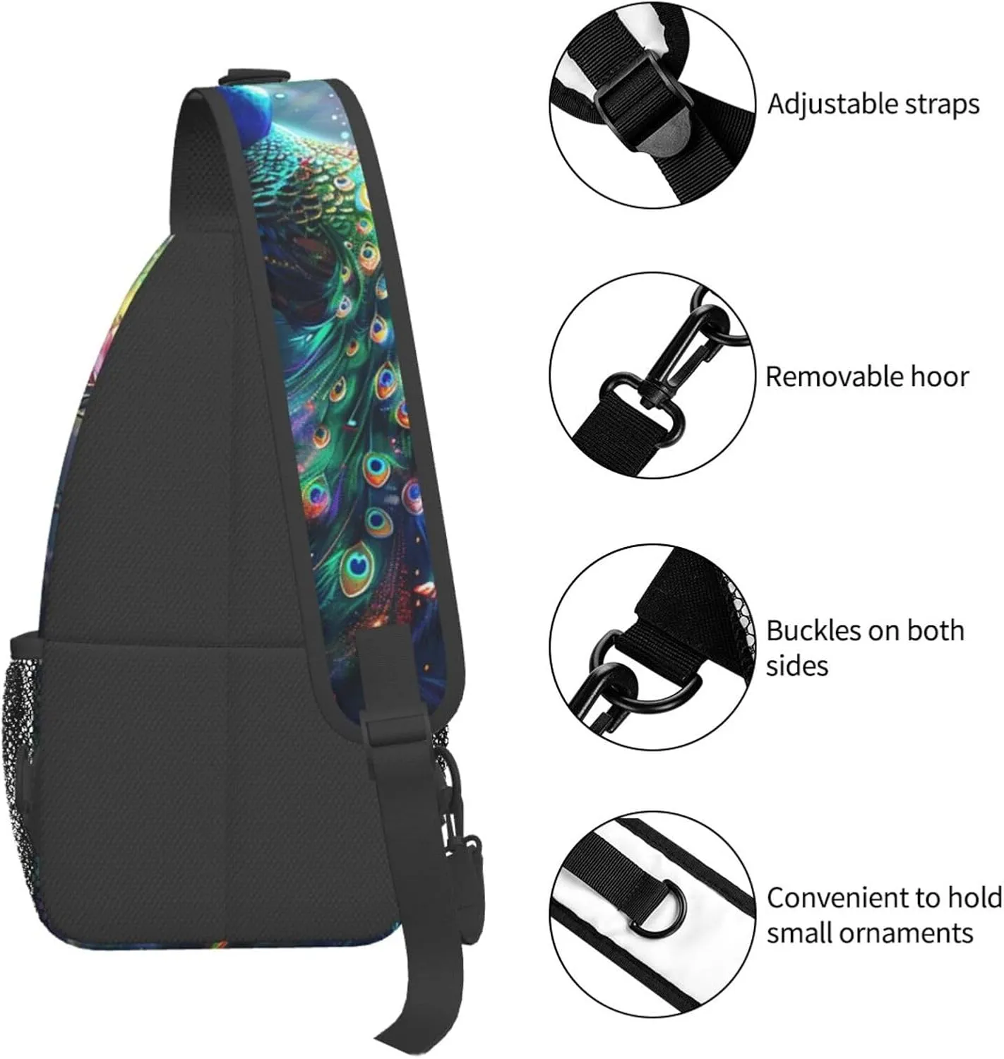 Peacock Sling Bag For Women Men Fashion Backpack Crossbody Beautiful Peacock Shoulder Bag Sling Backpack Chest Bag Travel Hiking Casual Sport Daypack