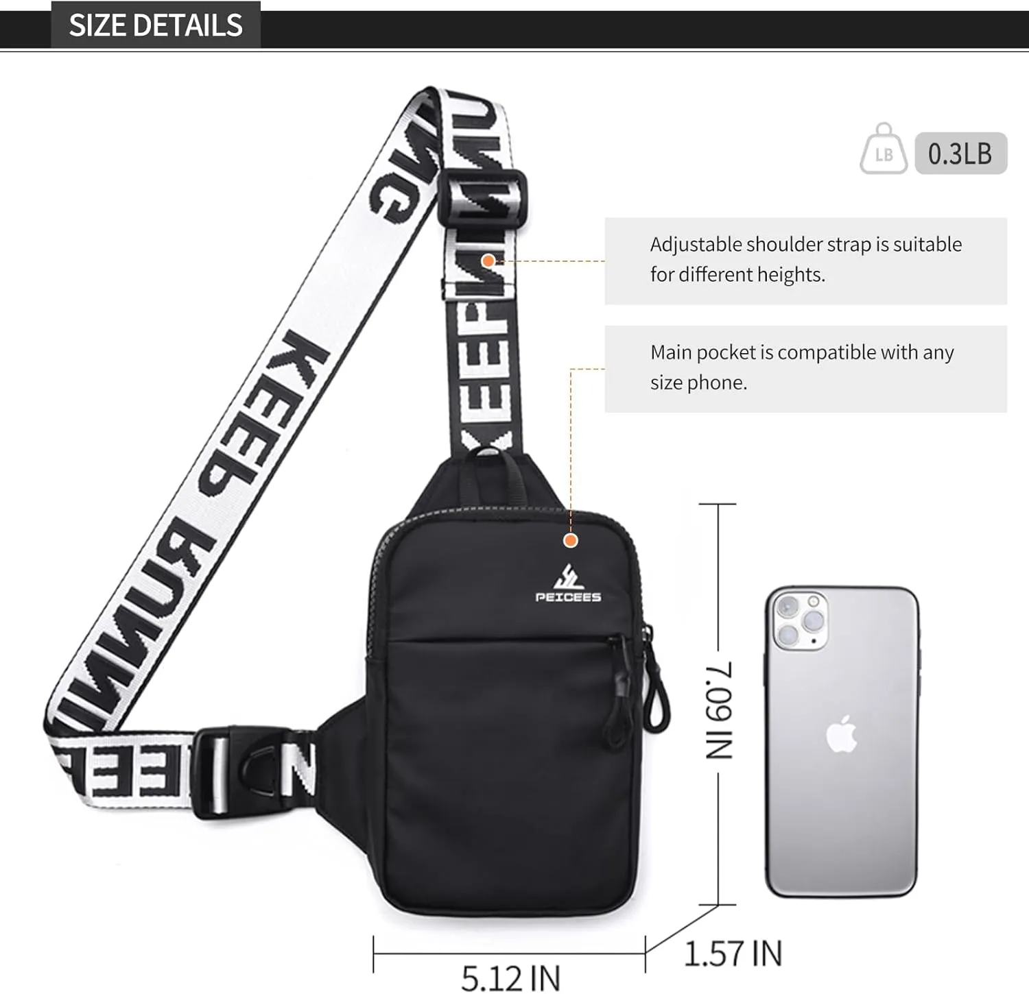 Peicees Mini Crossbody Sling Bag Chest Bag Dual Pocket Water Resistant Fanny Pack Running Phone Holder for Men Women Workout Travel, Army Green