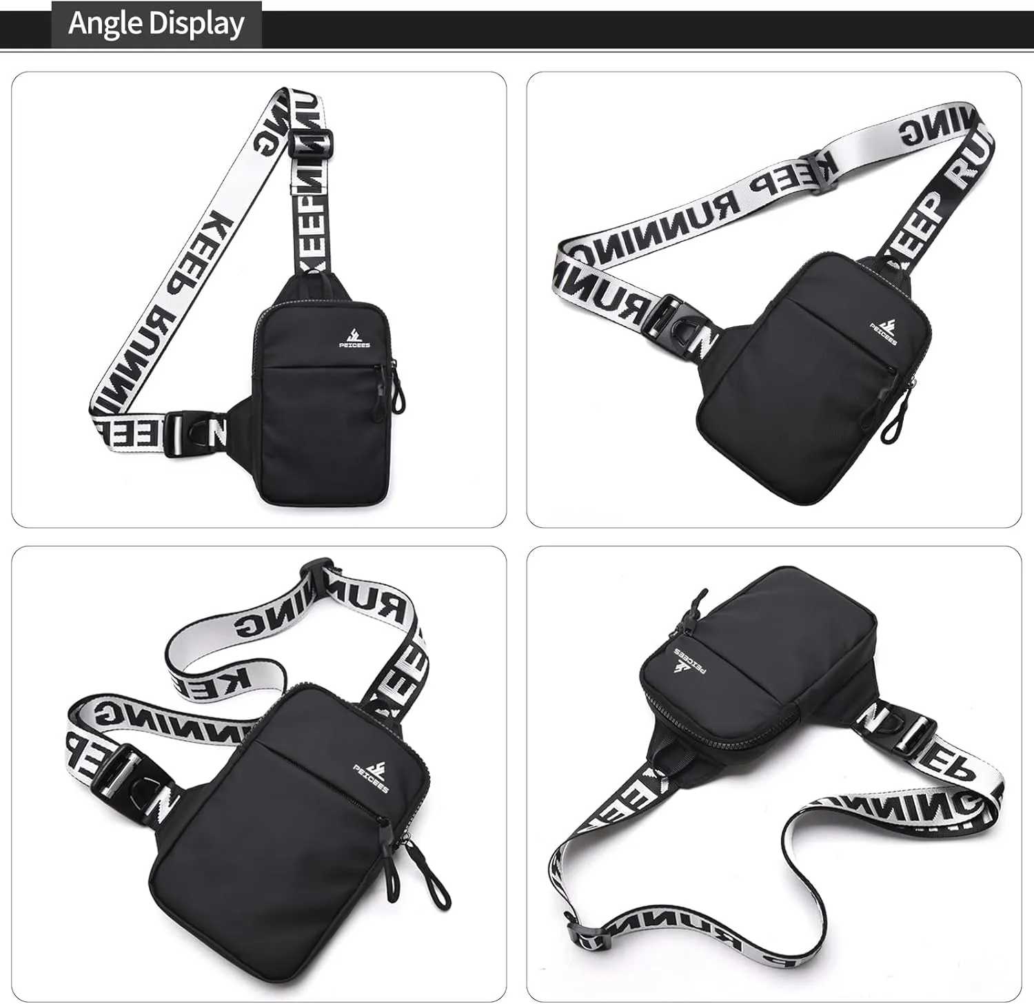 Peicees Mini Crossbody Sling Bag Chest Bag Dual Pocket Water Resistant Fanny Pack Running Phone Holder for Men Women Workout Travel, Army Green