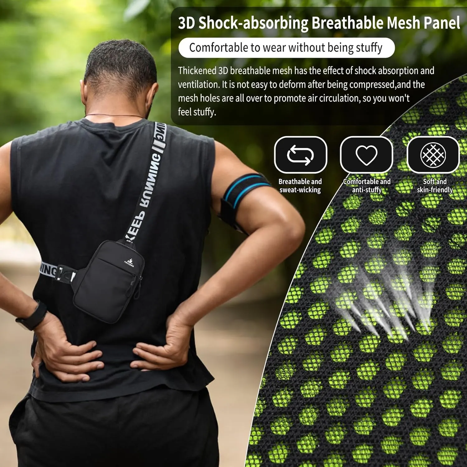 Peicees Mini Crossbody Sling Bag Chest Bag Dual Pocket Water Resistant Fanny Pack Running Phone Holder for Men Women Workout Travel, Army Green