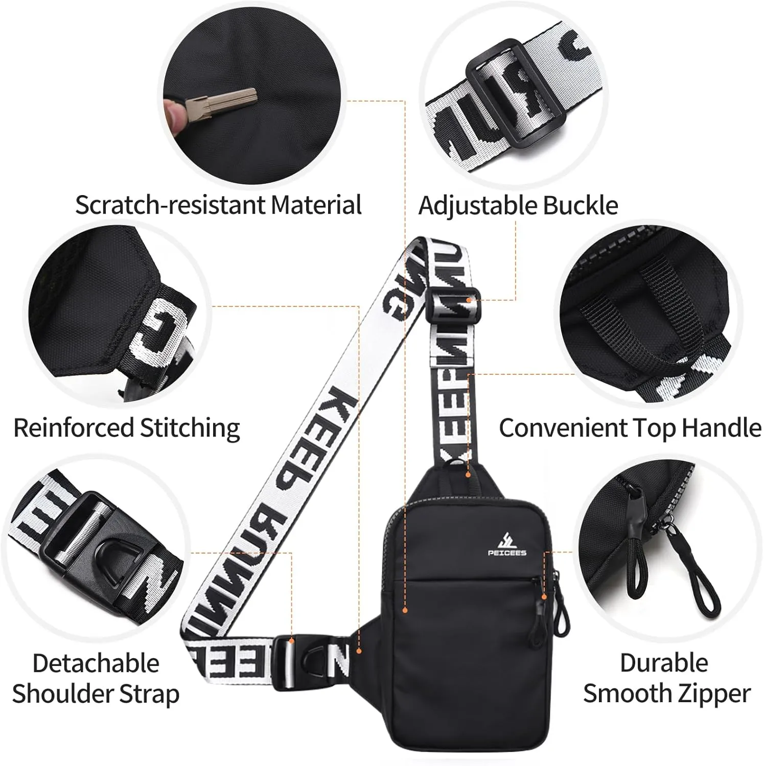 Peicees Mini Crossbody Sling Bag Chest Bag Dual Pocket Water Resistant Fanny Pack Running Phone Holder for Men Women Workout Travel, Army Green