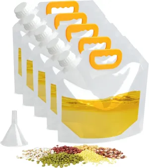 PENCK 5L Moisturize Proof Storage Bags 5Pcs Reusable Plastic Bags Emergency Water Storage Large Capacity Clear Cereal Dry Food Containers Stand Up Grain Sealed Bag with Funnel