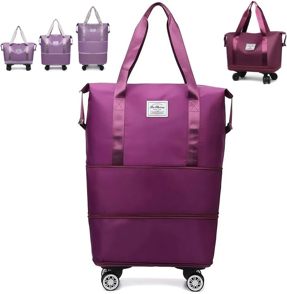 Pepepo Travel Bag With Wheels, 2025 New Large Capacity Travel Bag - Universal Wheel Removable, Large Capacity Wide-Open (PURPLE RED)
