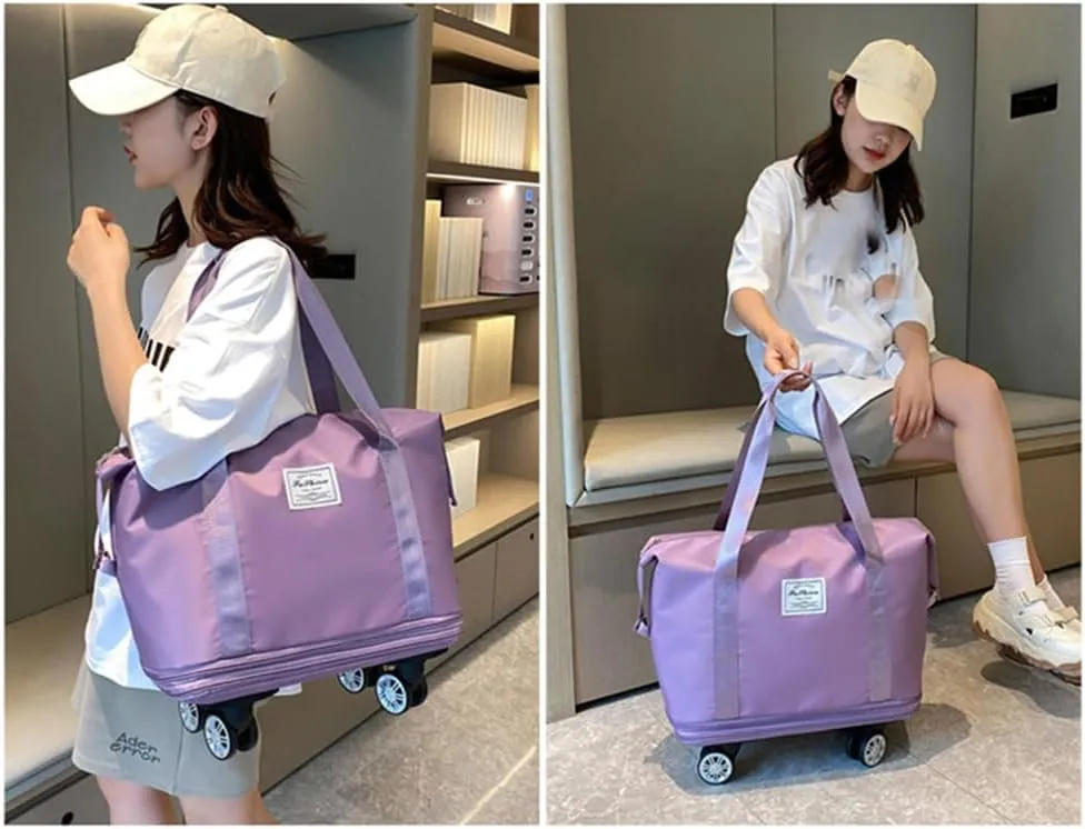 Pepepo Travel Bag With Wheels, 2025 New Large Capacity Travel Bag - Universal Wheel Removable, Large Capacity Wide-Open (PURPLE RED)