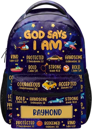 Personalized Backpack - Bible Armor Of God Backpack - Travel Backpack, Bookbag (God Says I Am)