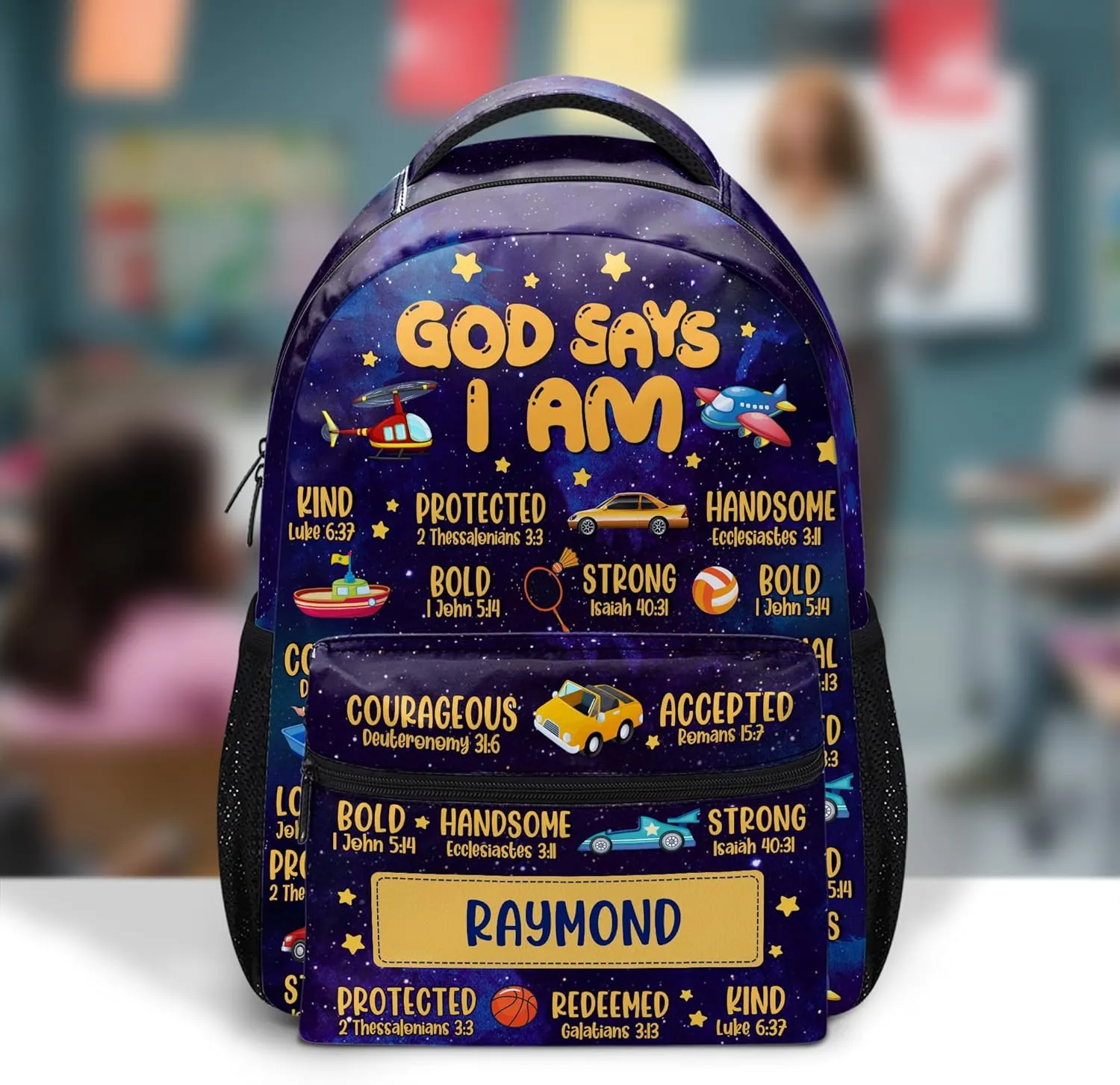 Personalized Backpack - Bible Armor Of God Backpack - Travel Backpack, Bookbag (God Says I Am)