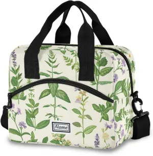 Personalized Insulated Lunch Bag Cooler Tote Bag Box Large for Women Men Herbal Herbaceous Name Customized School Work Portable Adjustable Shoulder Strap Pocket