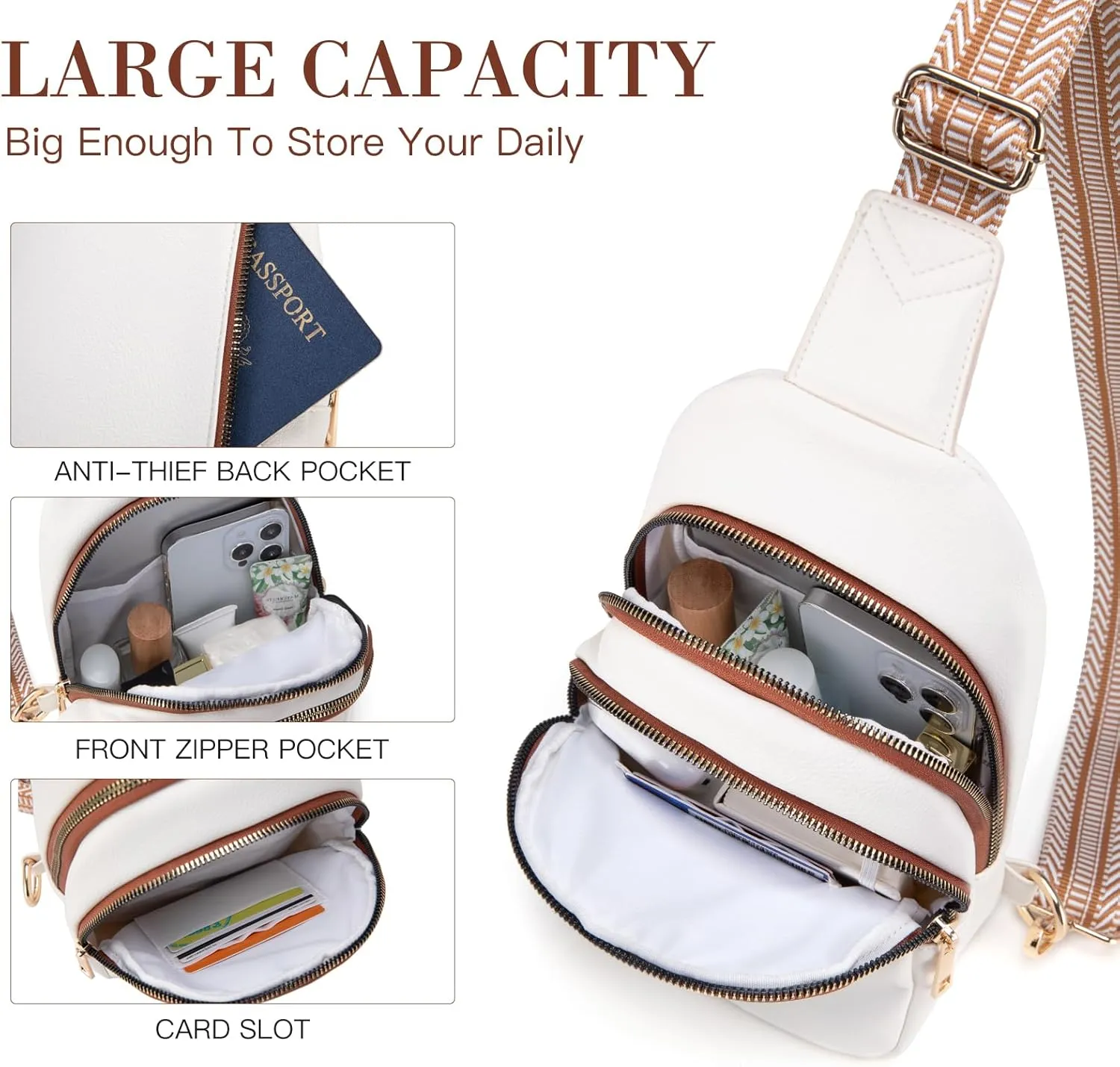 Personalized Mothers Day Gifts Initial Sling Bag PU Crossbody Bags for Women Mother's Day Birthday Gifts for Women Mom Sister Wife (Beige with Brown-A)