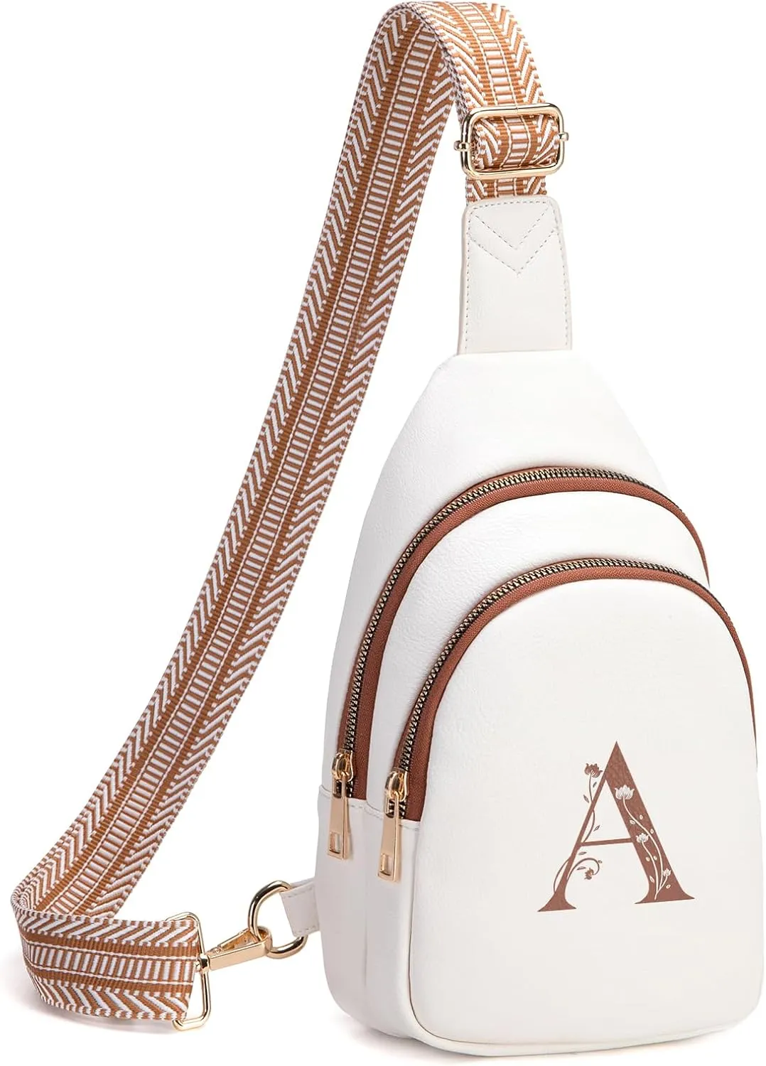 Personalized Mothers Day Gifts Initial Sling Bag PU Crossbody Bags for Women Mother's Day Birthday Gifts for Women Mom Sister Wife (Beige with Brown-A)