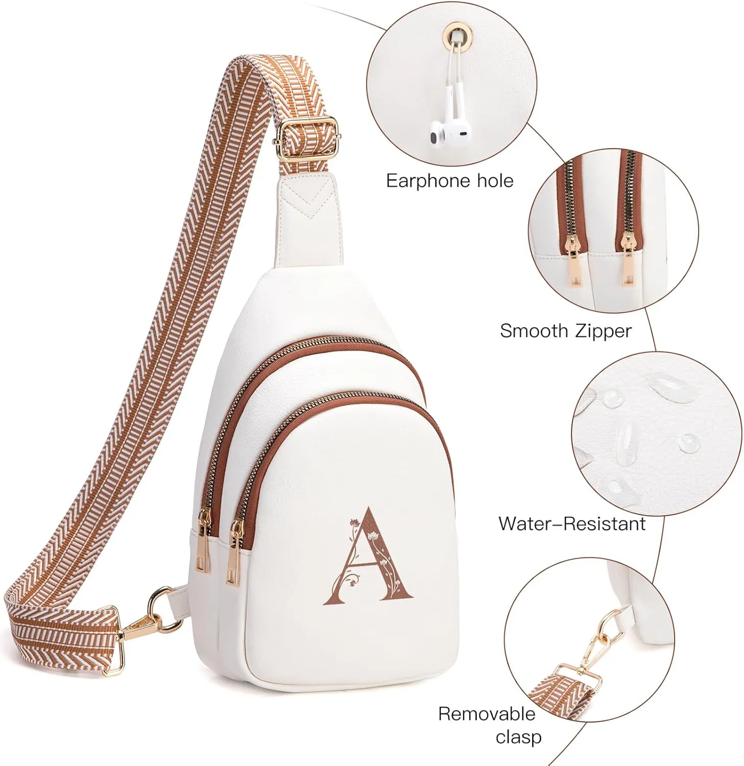 Personalized Mothers Day Gifts Initial Sling Bag PU Crossbody Bags for Women Mother's Day Birthday Gifts for Women Mom Sister Wife (Beige with Brown-A)
