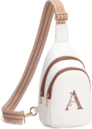 Personalized Mothers Day Gifts Initial Sling Bag PU Crossbody Bags for Women Mother's Day Birthday Gifts for Women Mom Sister Wife (Beige with Brown-A)