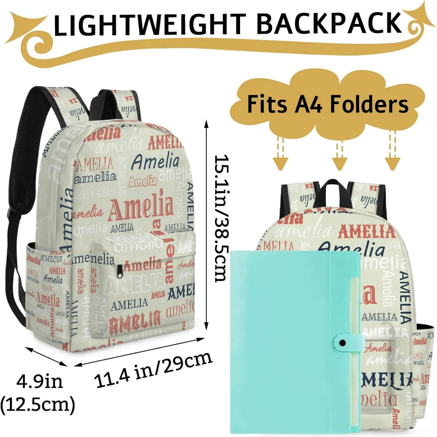 Personalized Name Backpack Custom Shoulder Bags for Women Men Waterproof Travel Casual Daypack Laoptop Bag 15.1in, Beige