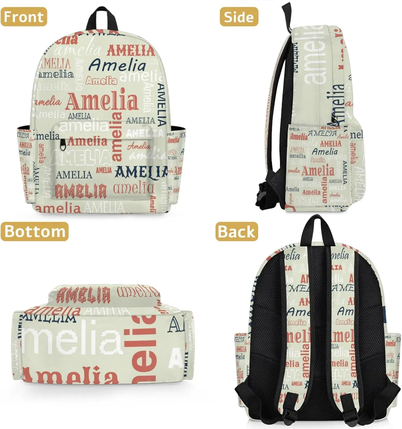 Personalized Name Backpack Custom Shoulder Bags for Women Men Waterproof Travel Casual Daypack Laoptop Bag 15.1in, Beige