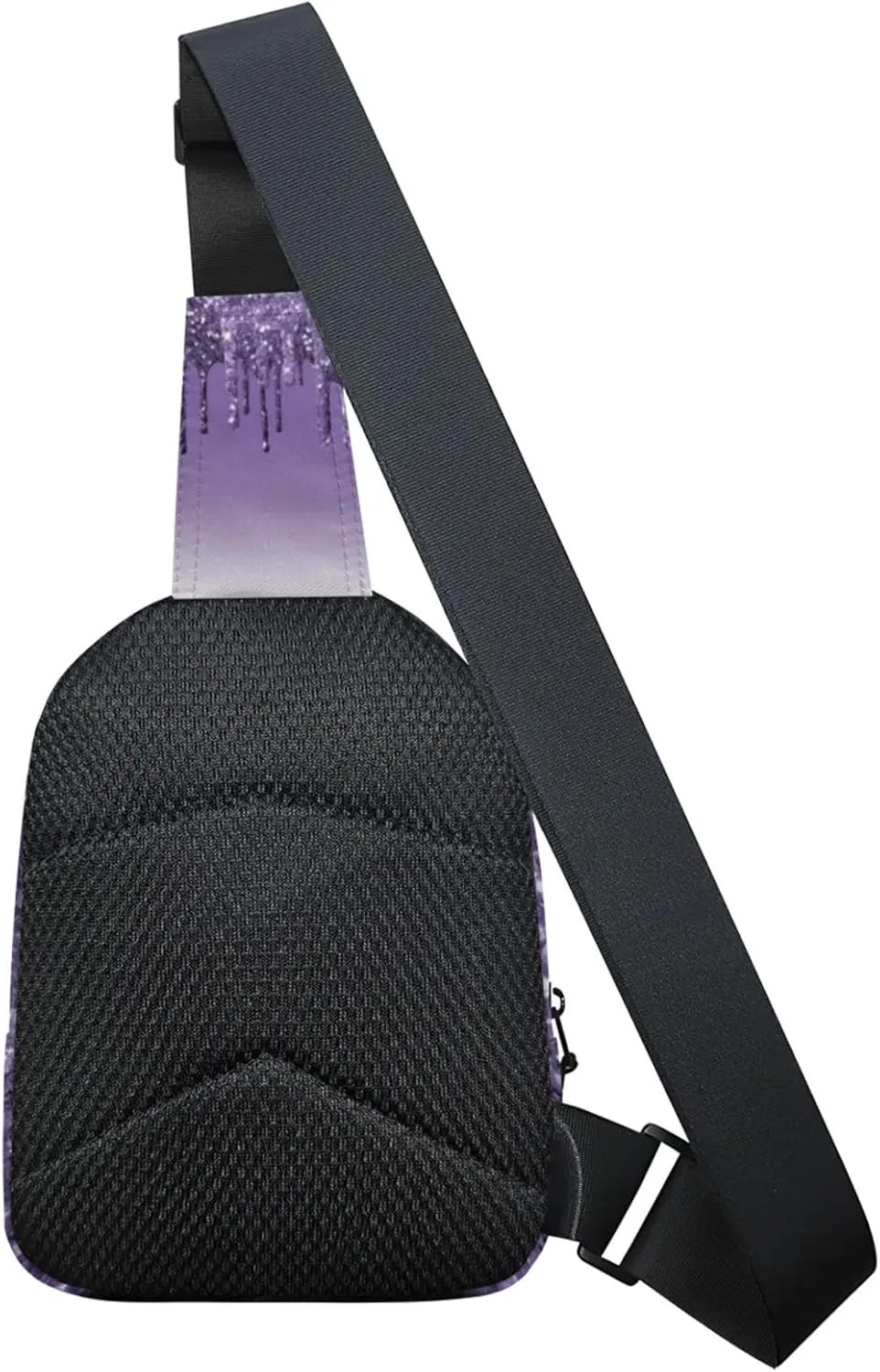 Personalized Sling Bag with Initial Name Custom Crossbody Sling Backpack Customize Chest Bag Daypack for Men Women, Dark Purple Glitter