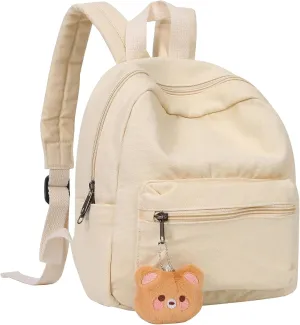 Phaoullzon Girls Mini Backpack Purse for Women Kids Canvas Small Casual Daypack Tiny Cute Travel Bag,Beige