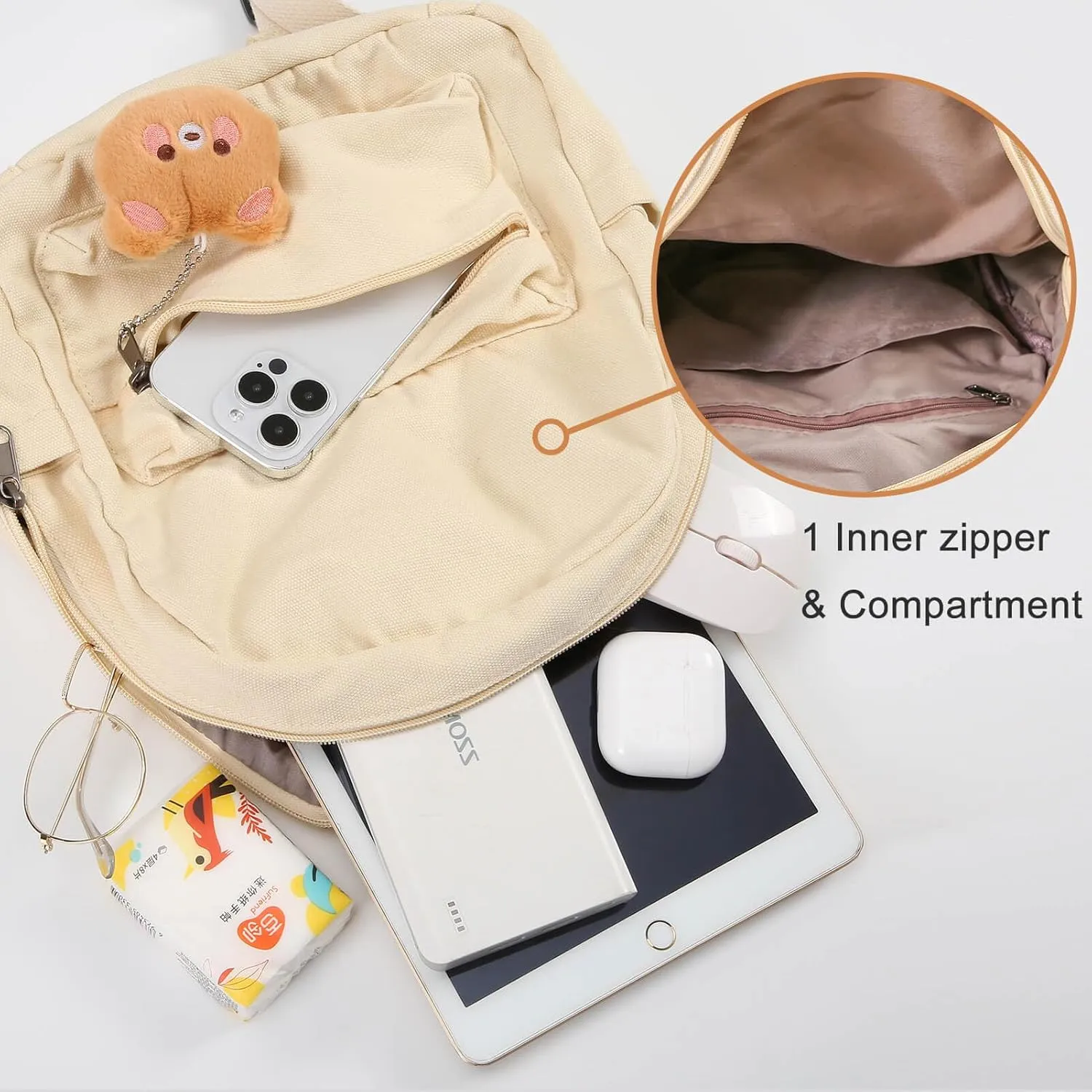 Phaoullzon Girls Mini Backpack Purse for Women Kids Canvas Small Casual Daypack Tiny Cute Travel Bag,Beige