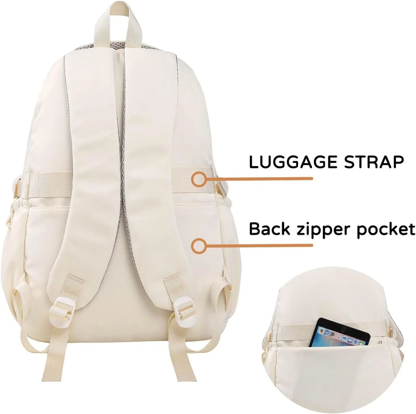 Phaoullzon Teen Girls School Backpack for Boys, College Aesthetic Laptop Bookbag for Women,Beige